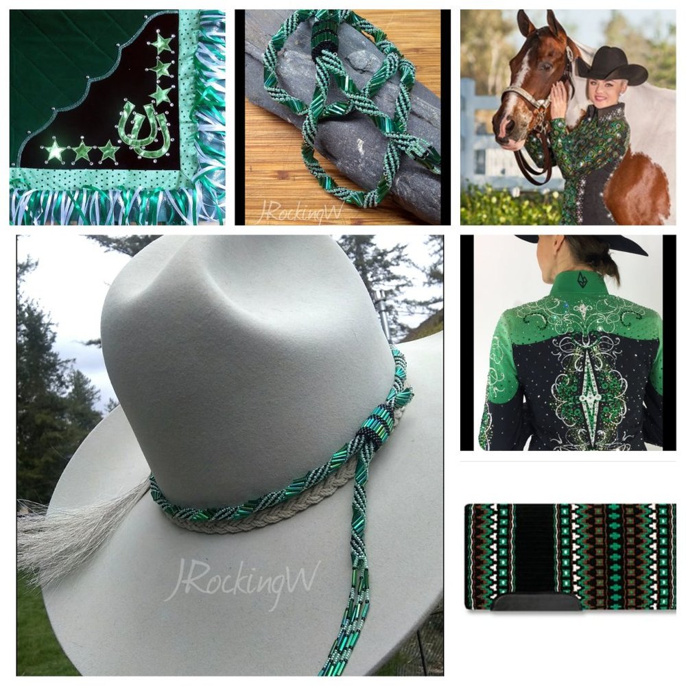 JRW Hand Made Cowboy  Green Rainbow Black Hat Band